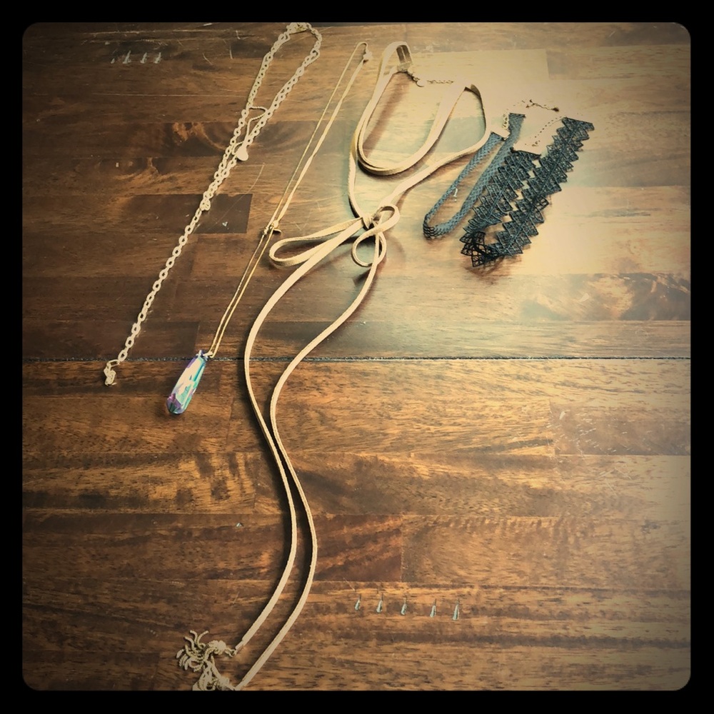 Alex and Ani Crystal Necklace Bundle Lot 5 Piece Choker Spike Leather Gold